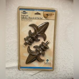 Pair of Graber Courtyard Collection Fleur-de-lis Pole Ends Burnished Gold finish